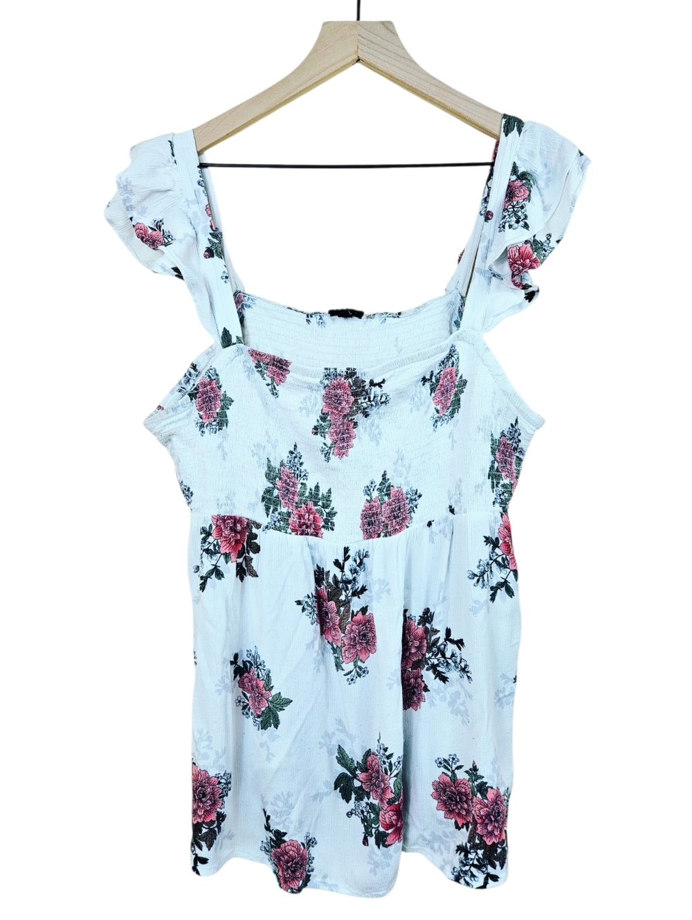 Torrid Floral Smocked Babydoll Top – White Size 3